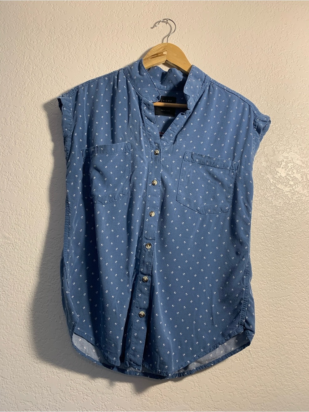 Jachs Girlfriend Blue Short-Sleeve Button-Down with Micro Print 100%